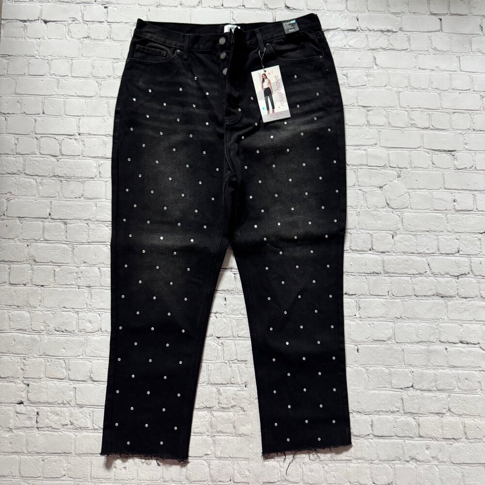 Simple Society Womens Black Straight Super High Rise Button Fly Crop Jeans 15 32